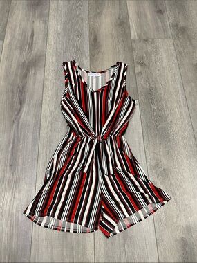 Sleeveless Striped Romper in Red, Black & White